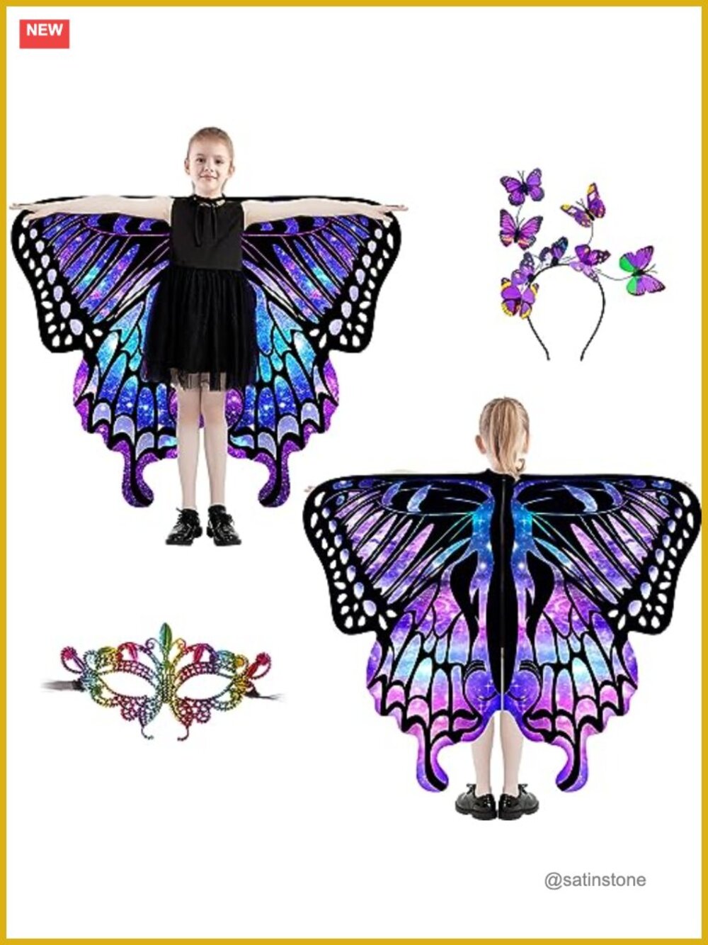 Double Sided Butterfly Wings Costume Girls Fairy Cape Set Halloween